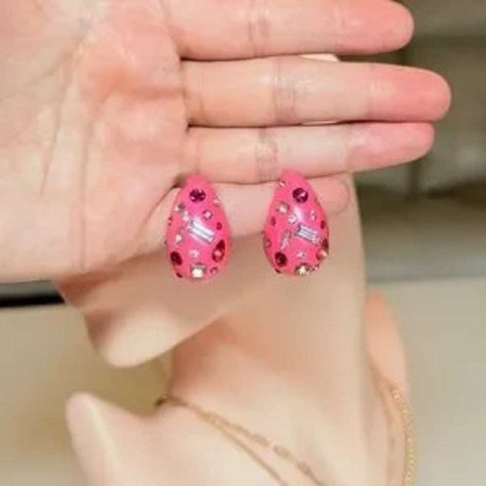 Spring Style Pink Rhinestone Earrings - Picture 7 of 8